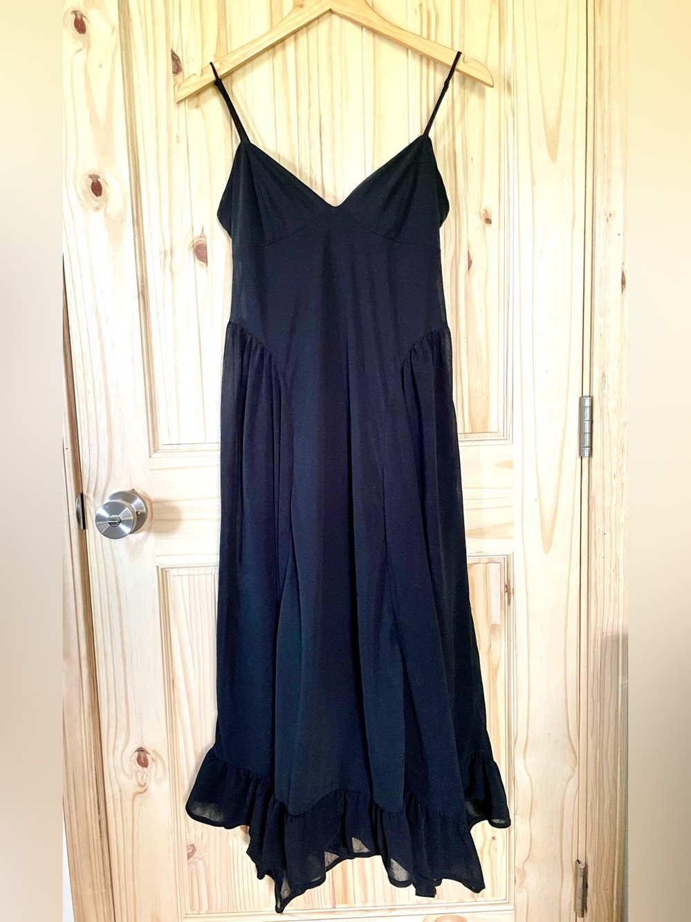 Future Collective Black Flutter Hem Maxi Dress Sz Small - Picture 5 of 11